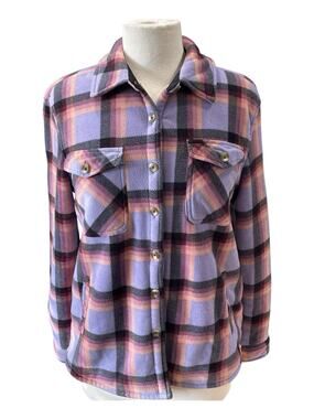 Sage Collective Jacket Women’s Small Purple Button Up Plaid Fleece Sherpa Lined
